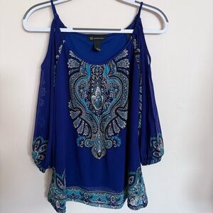 INC international concept cold shoulder , royal blue blouse size small